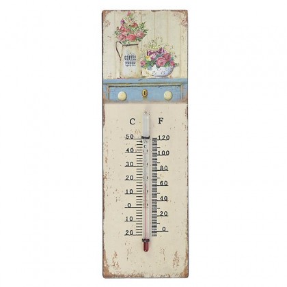 Μεταλλικό Θερμόμετρο Τοίχου με Λουλούδια