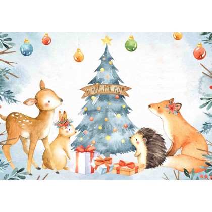 Προσκλητήριο με Ζώα του Δάσους και Χριστουγεννιάτικο Δέντρο Νο2